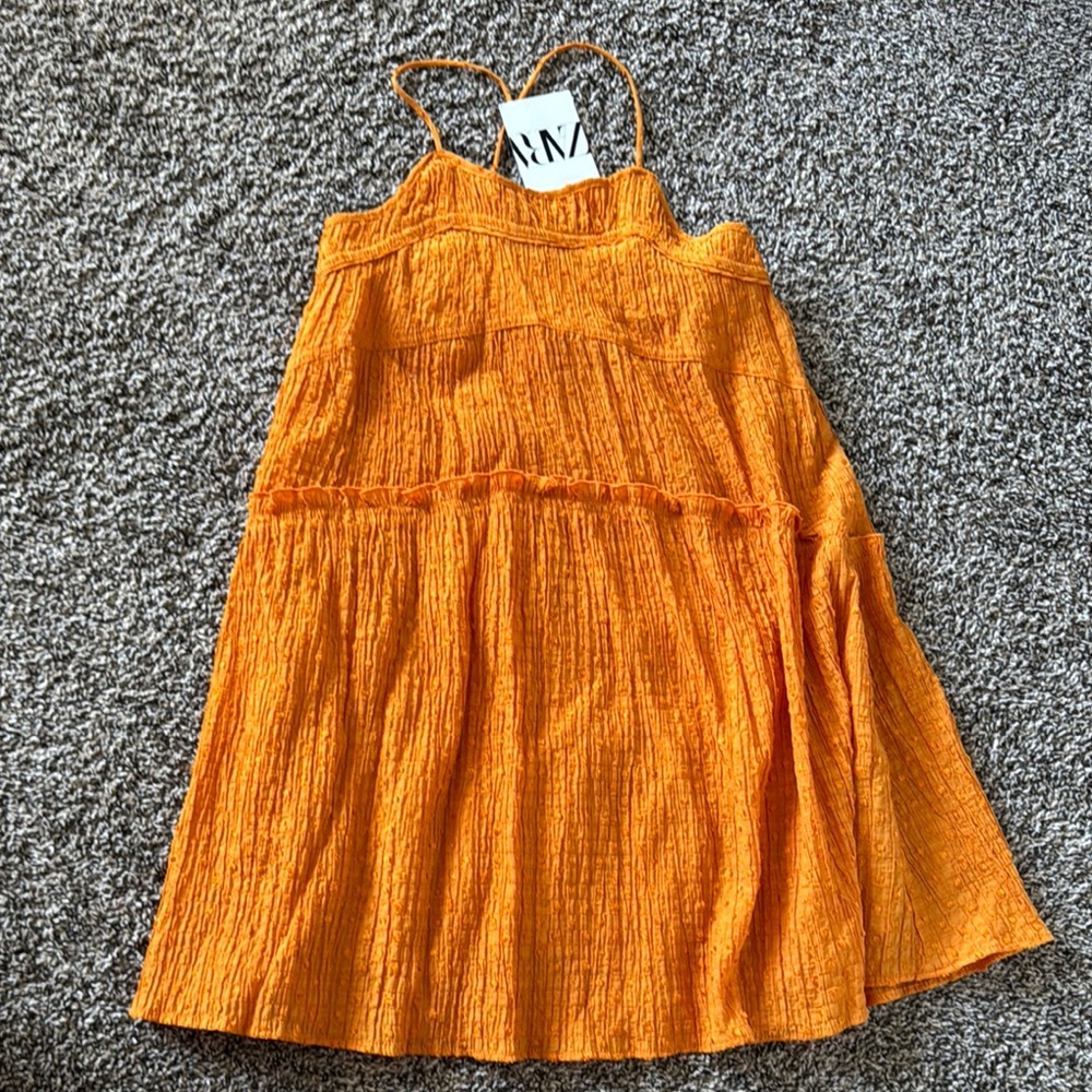 Zara Orange Sleeveless Tiered Sundress